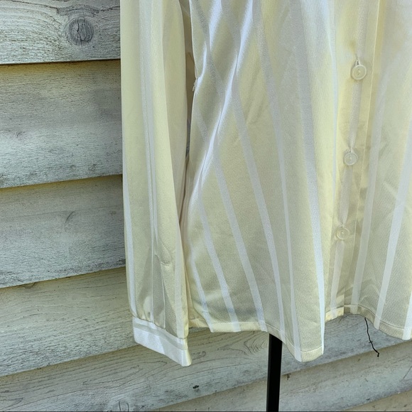 Vintage 90s Ivory White Striped Long Sleeve Collared Button Down Semi Sheer Top - Picture 9 of 16